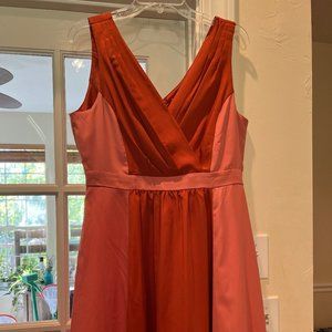 ELLE ORANGE SOLID V-NECK SLEEVELESS KNEE LENGTH DRESS - worn once
